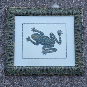 Framed Hand Colored Print Zebra Frog Wall Art